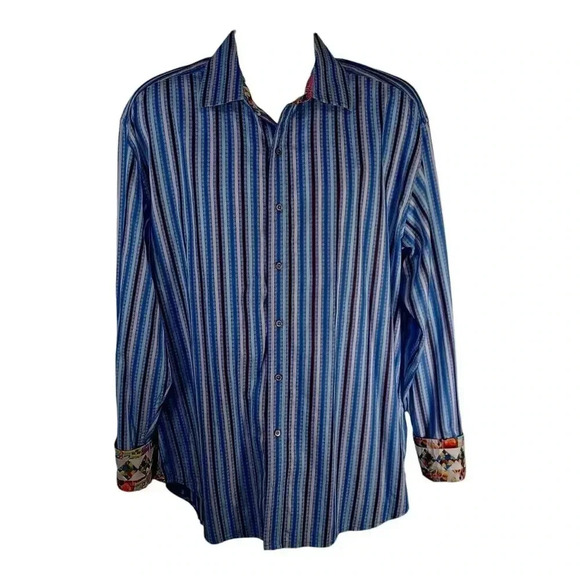 Robert Graham Embroidered Shirt Button Front Striped Diamond Men's XL - Picture 1 of 9